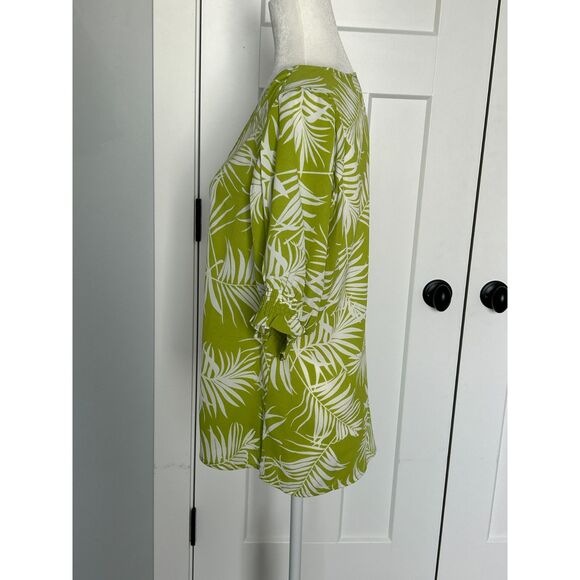 Olivia and Martin Tropical Palm Print Blouse, Size L, Green and White - Picture 5 of 5